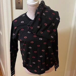PJ Salvage Be Mine Black Pajama set Pink Red Kiss Lips Size Small